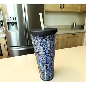 2019 Starbucks Blue & White Floral Paisley Succulent Cold Cup Venti 24oz Tumbler